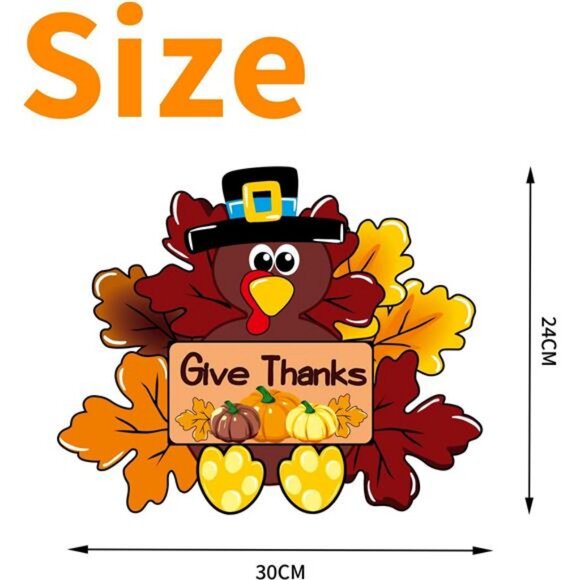Give Thanks Turkey Door Hanging Decoration SIgns Thanksgiving Hanging Signs - Picture 3 of 8